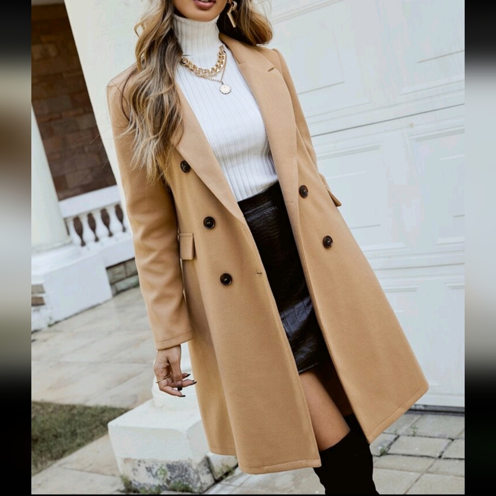 Double Breasted Lapel Collar Overcoat - Picture 1 of 4